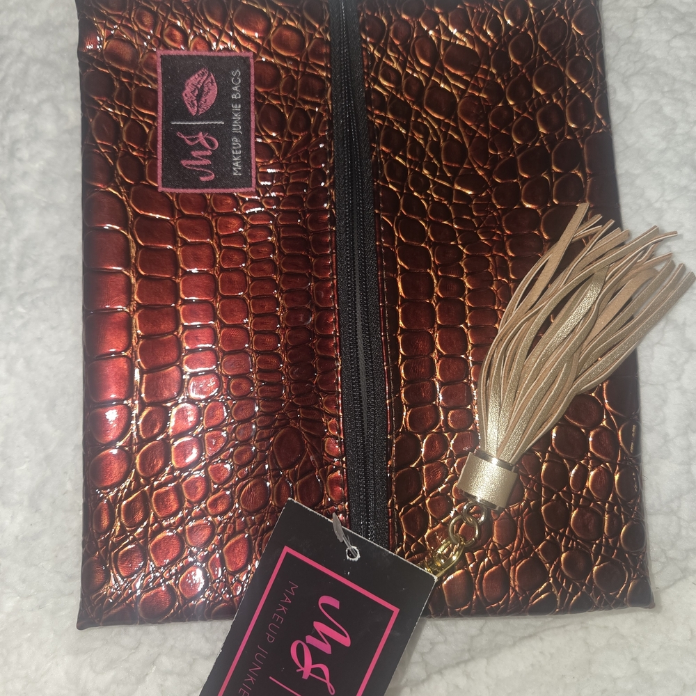 Makeup Junkie Bourbon Crocodile Embossed Clutch W Tassel